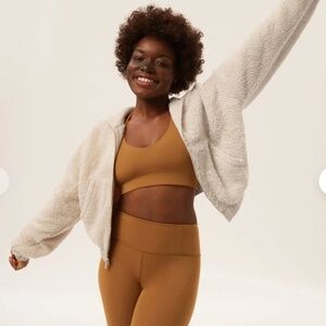 Girlfriend Collective Fleece Bomber Cream Large Full Zip Hoodie